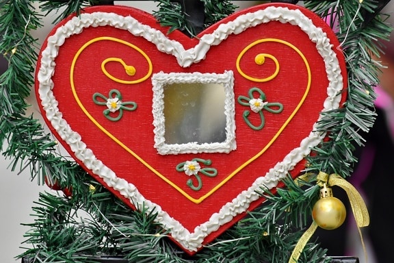candy, christmas tree, decoration, gingerbread, handmade, heart, love, mirror, romance, celebration