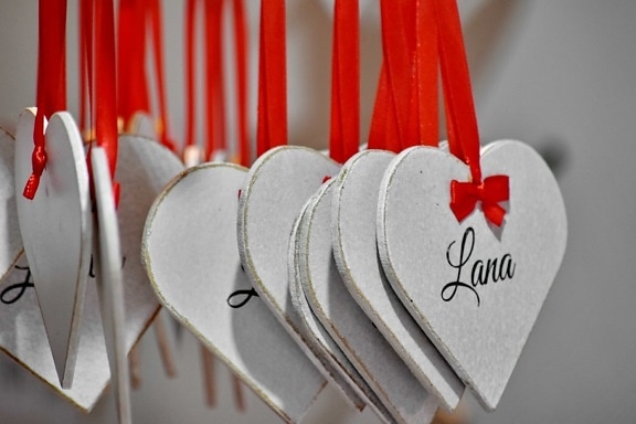 affection, gifts, handmade, hanging, heart, hearts, memorabilia, remembrance, ribbon, shape