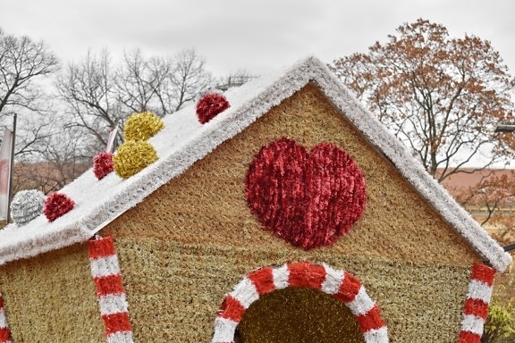 farverige, dekoration, hjerte, hus, vinter, jul, traditionelle, træ, natur, fest