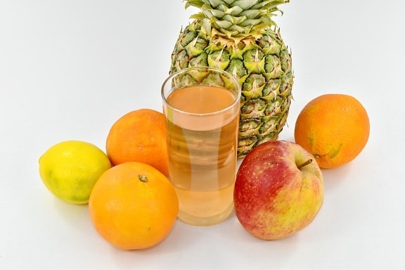 维生素, 菠萝, 热带, 餐饮, 柑橘, 橙色, 汁, 水果, 健康, 静物