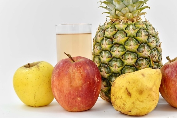 maçãs, dietéticas, água potável, exóticas, suco de fruta, pera, abacaxi, tropical, produzir, comida