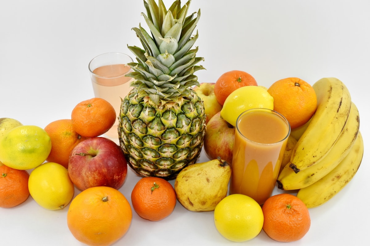 Сельское хозяйство, фрукты, фруктовый сок, ананас, оранжевый, продукты, банан, питание, тропический, яблоко