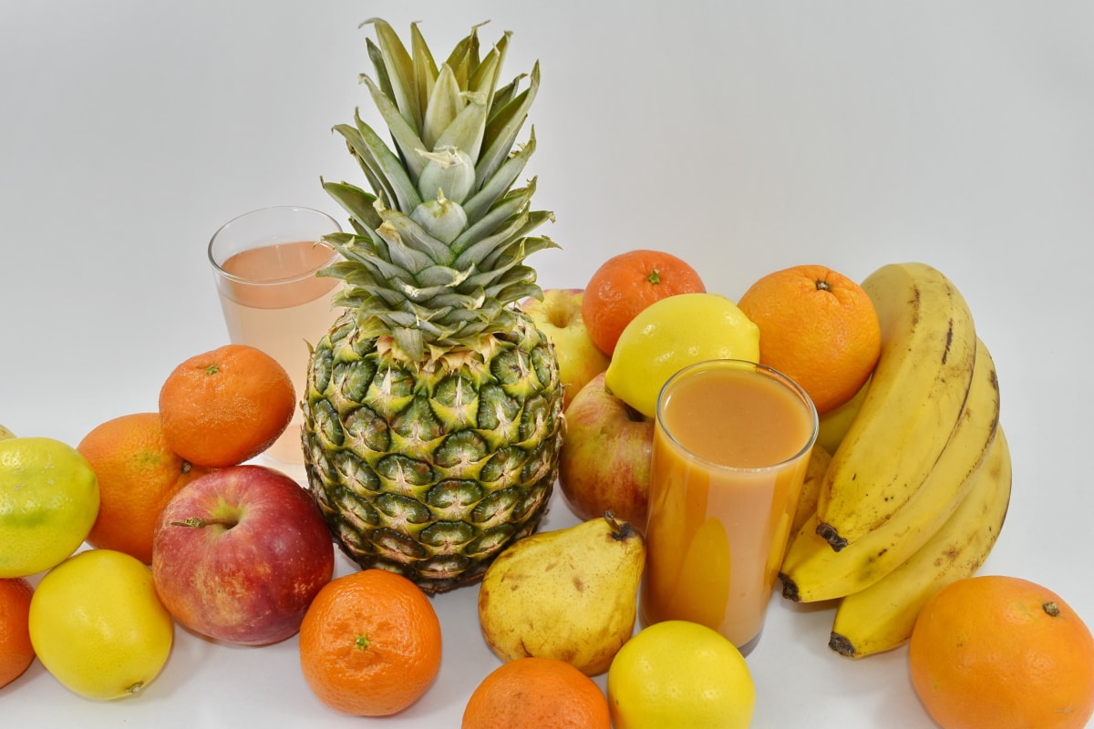 ananász, friss, termék, gyümölcs, Alma, élelmiszer, trópusi, banán, Csendélet, egészségügyi