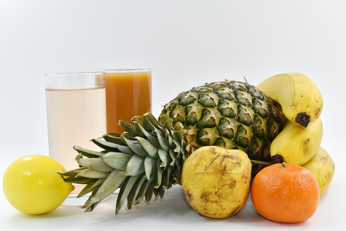 กล้วย, ส้ม, น้ำผลไม้, แมนดาริน, สับปะรด, ผลิต, สุขภาพ, สด, มีสุขภาพดี, ผลไม้