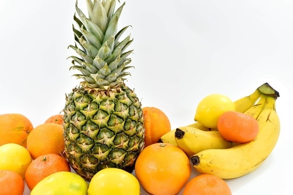 banán, mandarínka, pomarančová kôra, pomaranče, ananás, zdravé, oranžová, čerstvé, ovocie, jedlo