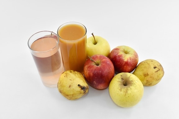 jablka, koktejly, brýle, organický, hrušky, vitamíny, zátiší, strava, jídlo, čerstvý