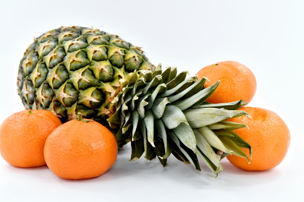 экзотические, Мандарин, апельсиновой корки, оранжевый желтый, ананас, витамины, свежий, питание, фрукты, витамин