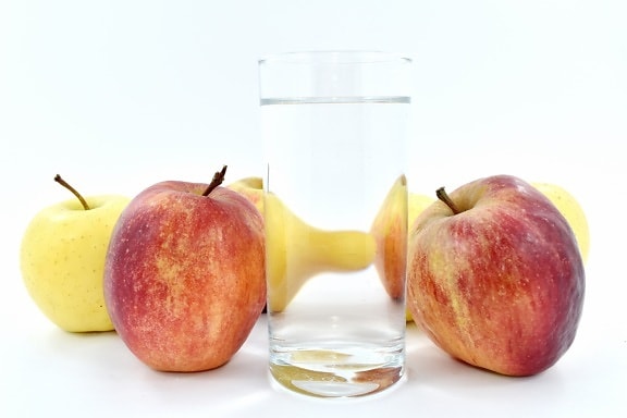 apples, drinking water, fresh water, glass, red, sweet, fruit, delicious, vitamin, healthy