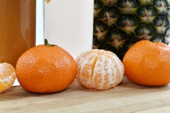 Fruktsallad, fruktjuice, köksbord, Mandarin, Tangerine, frukt, färska, Citrus, söt, orange