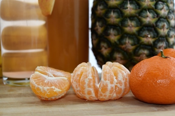 น้ำผลไม้, แมนดาริน, สีส้ม, ส้ม, ผลไม้, สับปะรด, อาหาร, ผลิต, สุขภาพ, ไม้