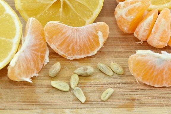 citron, semences, tranches de, mandarine, fruits, agrumes, santé, alimentaire, Mandarin, bois