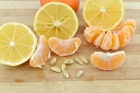 citrom, mandarin, vetőmag, szeletek, élelmiszer, friss, vitamin, gyümölcs, narancs, citrusfélék