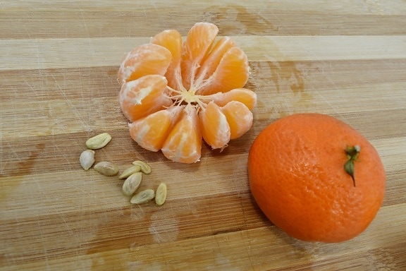 Mandarin, oranges, semences, tranches de, fruits, agrumes, orange, bois, mandarine, alimentaire