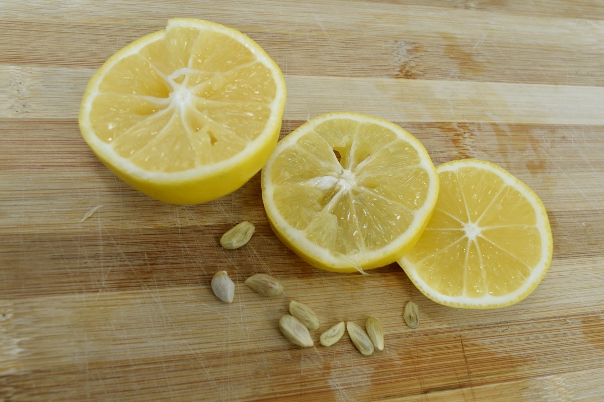 perto, detail, metade, limão, sementes, fatias, saudável, citrino, suco de, fresco