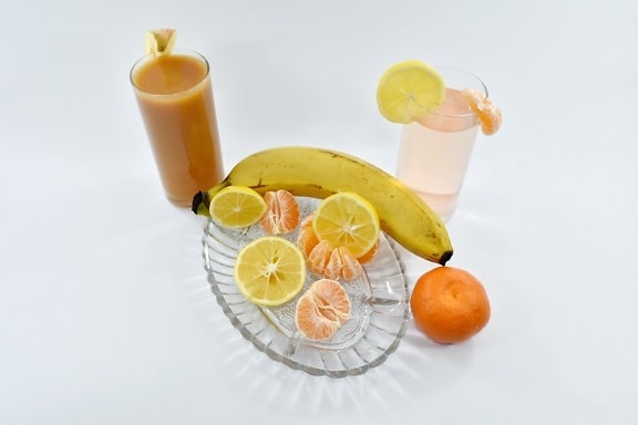 banana, 朝食, フルーツ カクテル, フルーツ ジュース, 自家製, レモン, レモネード, 食事, シロップ, 熱帯