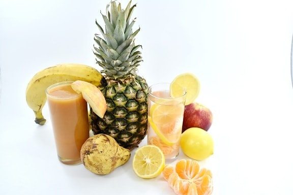 coquetel de frutas, suco de fruta, pera, abacaxi, xarope, doce, fresco, produzir, tropical, frutas