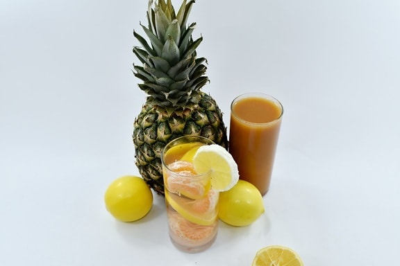 фруктовый коктейль, фруктовый сок, Лимон, Лимонад, ананас, питание, продукты, сок, фрукты, тропический