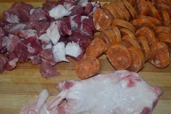 kolesteroli, rasvaa, orgaaninen, raakaa lihaa, makkara, porsaan, Ruoka, liha, Ham, pekonia