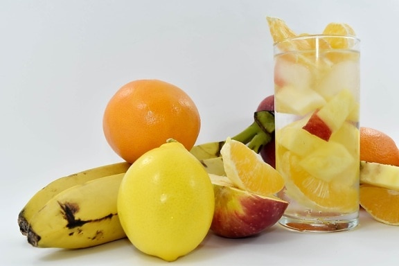 eple, banan, kaldt vann, eksotiske, saft, sitron, brus, mat, søt, vitamin