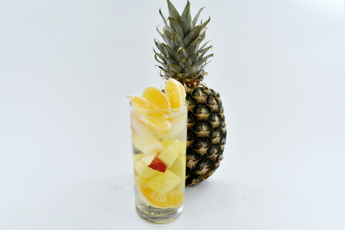 cocktail, ice water, mandarin, pineapple, fruit, produce, food, yellow, still life, nature