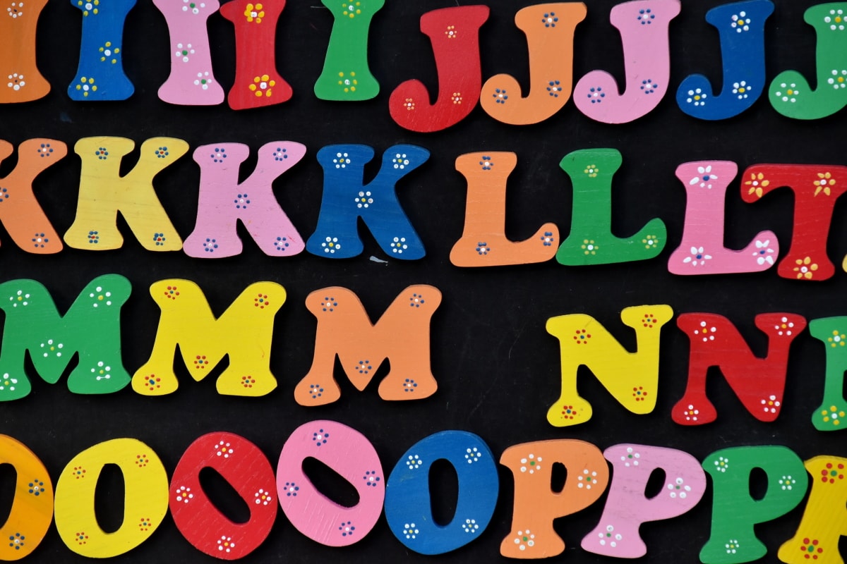 alfabet, Blackboard, kleurrijke, houten, schattig, collectie, plezier, illustratie, speelgoed, grappig