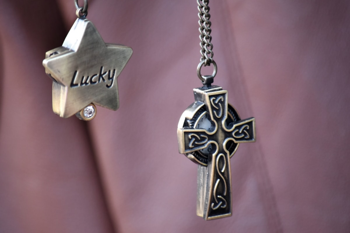 十字架, 运气, 项链, 宗教, 星级, 装饰, 珠宝, 闪耀, 挂, 安全