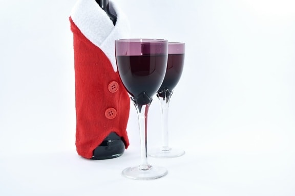 bottle, christmas, crystal, decoration, elegant, glass, party, red wine, santa, glasses