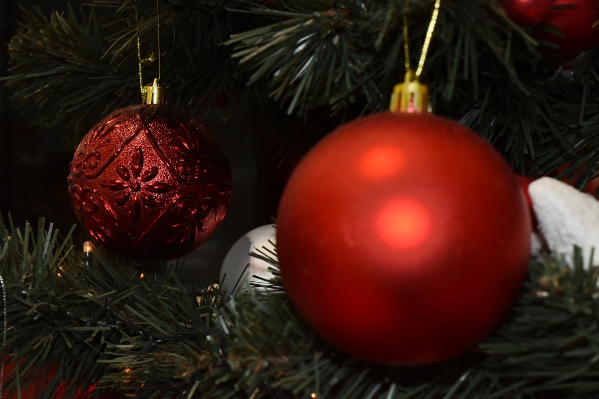 difuminar, árbol de navidad, enfoque, colgante, ornamento de, ronda, brillante, decoración, celebración, esfera