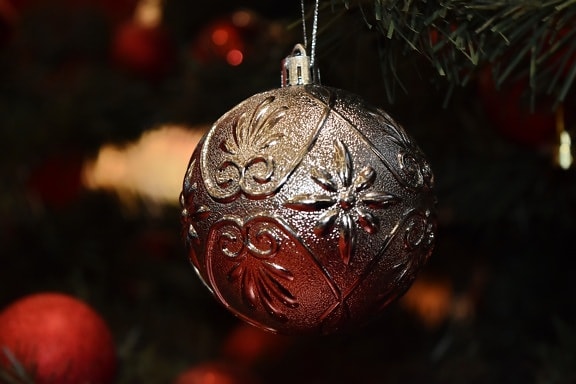 Weihnachtsbaum, aus nächster Nähe, elegant, Geschenk, hängende, Luxus, Ornament, Runde, glänzend, Kugel