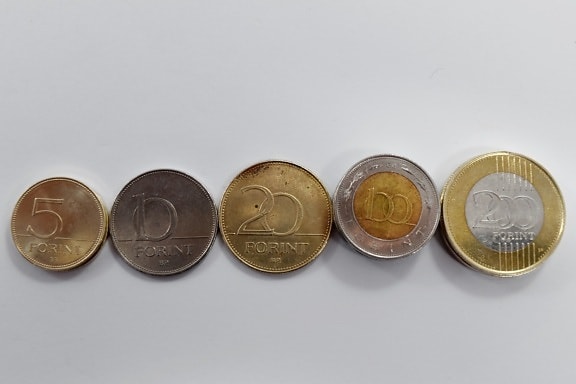ทองเหลือง, เหรียญ, ยุโรป, โฟรินท์, เรืองแสงทอง, เหรียญ, เงินสด, ธนาคาร, ธุรกิจ, ประหยัด