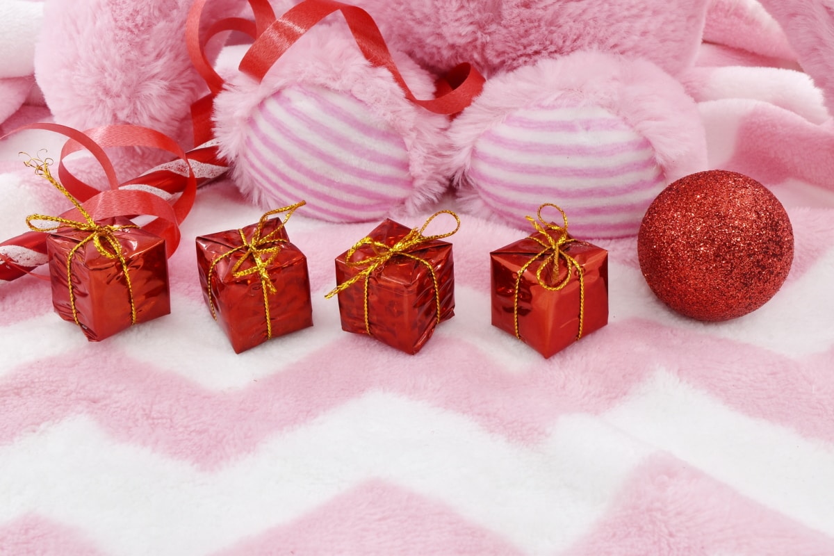 decoración, regalos, año nuevo, paquetes, rosado, Navidad, hilo de rosca, celebración, tradicional, brillante