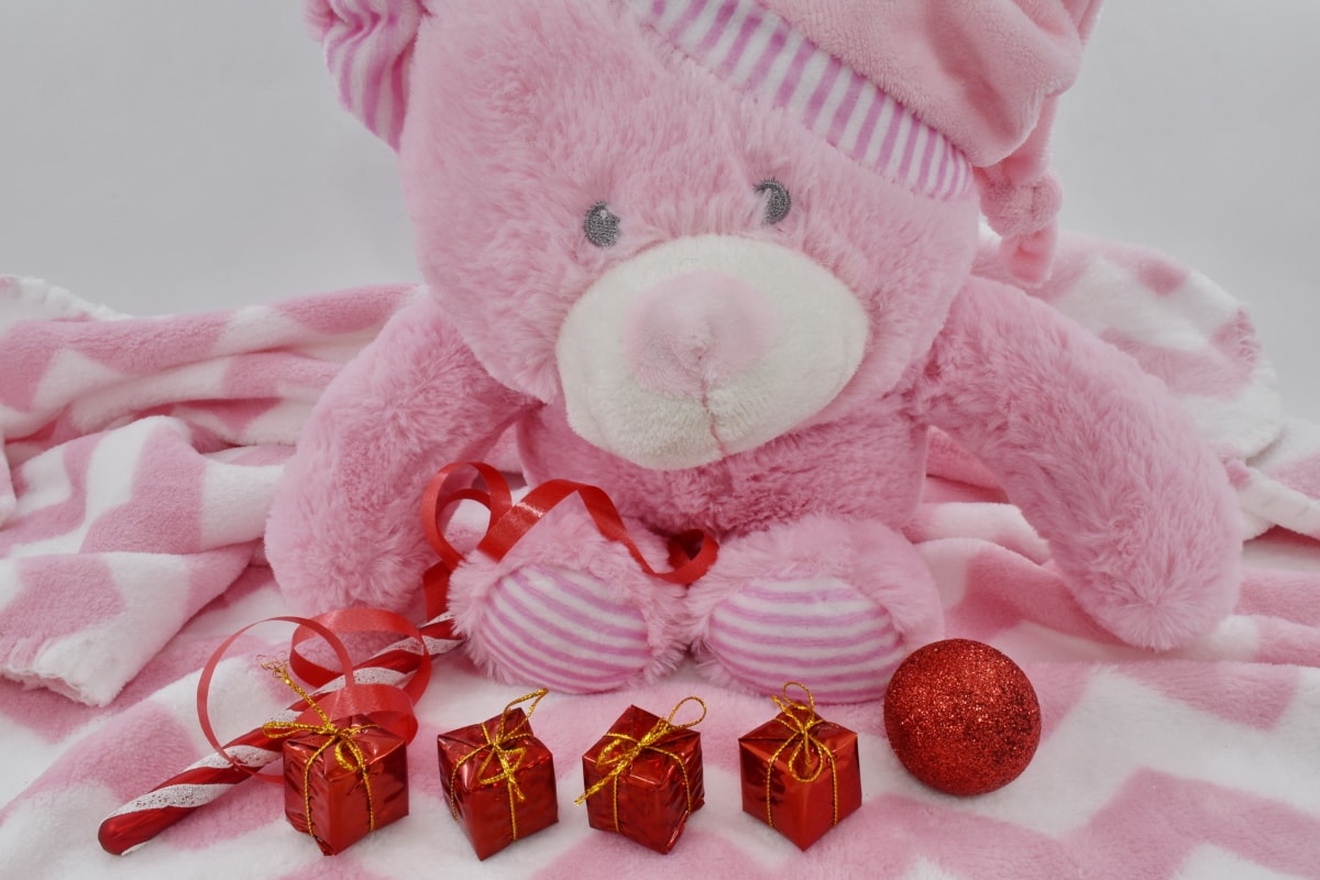 Dom, presentes, ornamento, rosado, brinquedos, ursinho de pelúcia brinquedo, feito à mão, brinquedo, tradicional, bonito