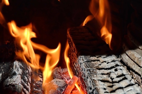 kegelapan, api, kayu bakar, api, menyala, api unggun, abu, batu bara, arang, panas