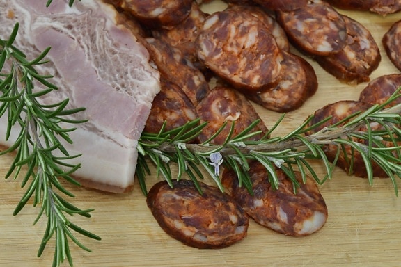 bacon, butcher, garnish, muscle, pork, pork loin, protein, sausage, meat, food