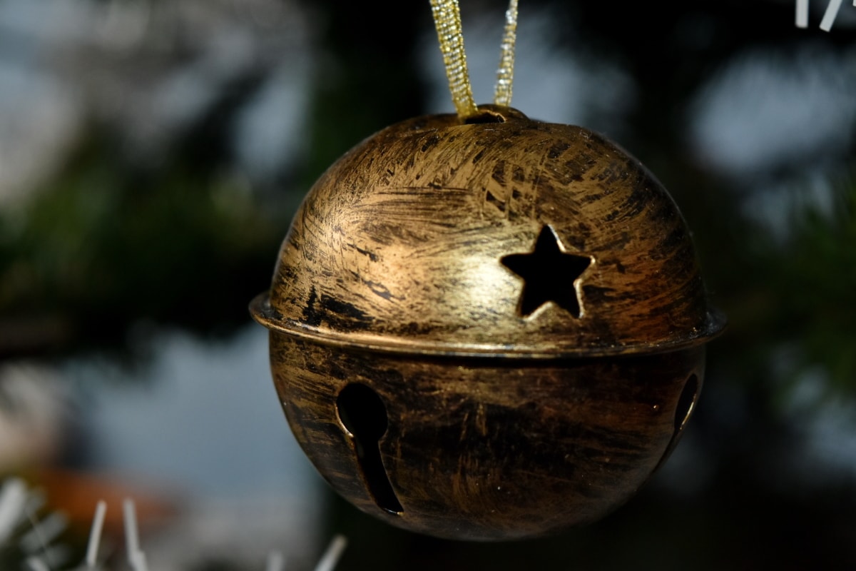 pronssi, jul, juletræ, dekoration, hængende, soittokello, traditionelle, gamle, udendørs, træ