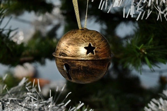 klocka, julgran, hängande, prydnad, stjärnigt, träd, jul, lysande, traditionella, firande