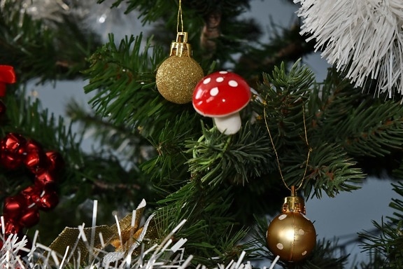 christmas, christmas tree, decoration, mushroom, new year, ornament, evergreen, shining, pine, tree