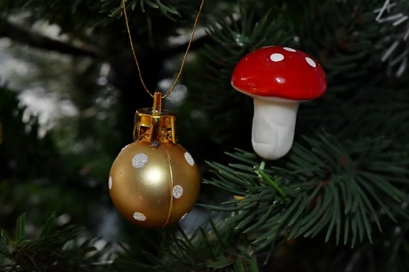 Weihnachtsbaum, goldener Schein, Pilz, glänzend, Weihnachten, Struktur, Pilz, hängende, Winter, Dekoration