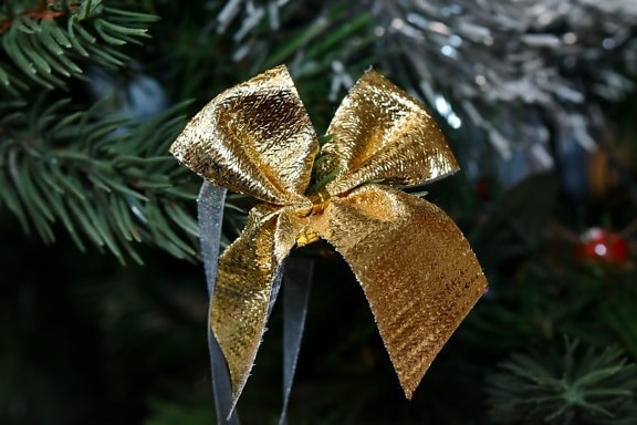 クリスマスツリー, 黄金の輝き, リボン, ツリー, クリスマス, 装飾, インテリア デザイン, お祝い, シャイニング ・, ぶら下げ