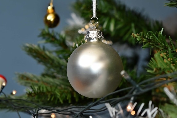 christmas tree, decoration, grey, hanging, new year, ornament, round, shine, celebration, holiday
