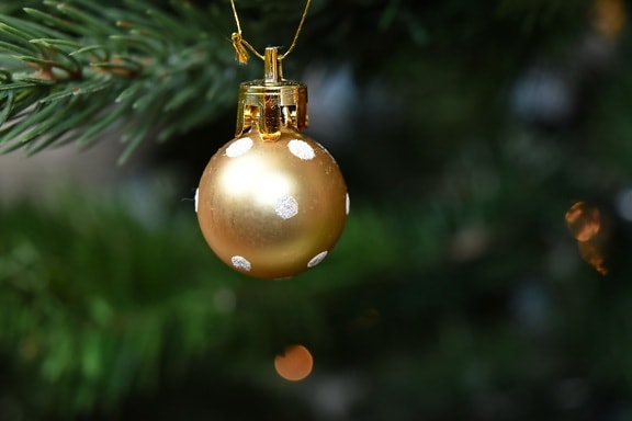 christmas, christmas tree, golden glow, hanging, ornament, sphere, holiday, shining, decoration, tree