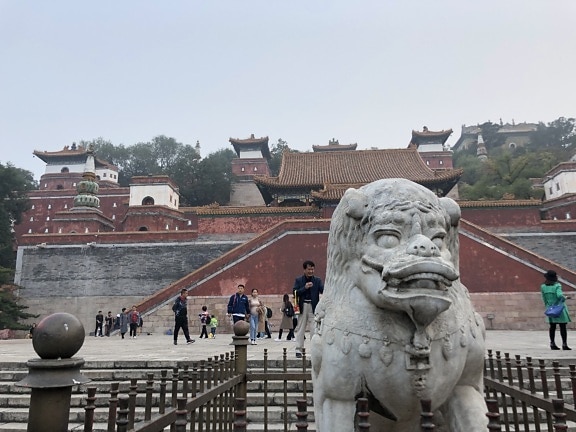 castle, China, chinese, crowd, dragon head, sculpture, temple, tourism, tourist, tourist attraction