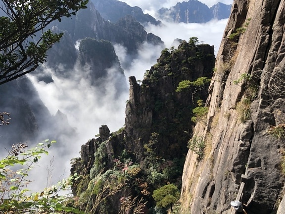 majestic, mist, morning glory, panorama, valley, mountain, rock, cliff, mountains, tree
