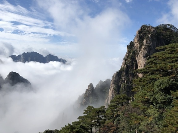 Asia, cliff, foggy, morning, morning glory, wilderness, rock, landscape, mountain, nature