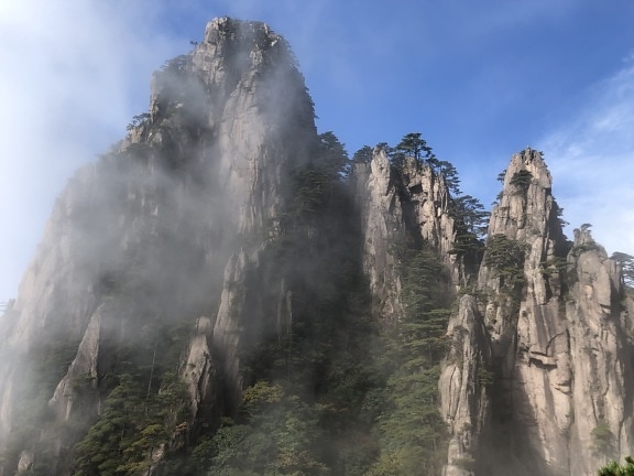 cliff, ecology, environment, foggy, geology, high land, mist, mountain peak, rock, mountain