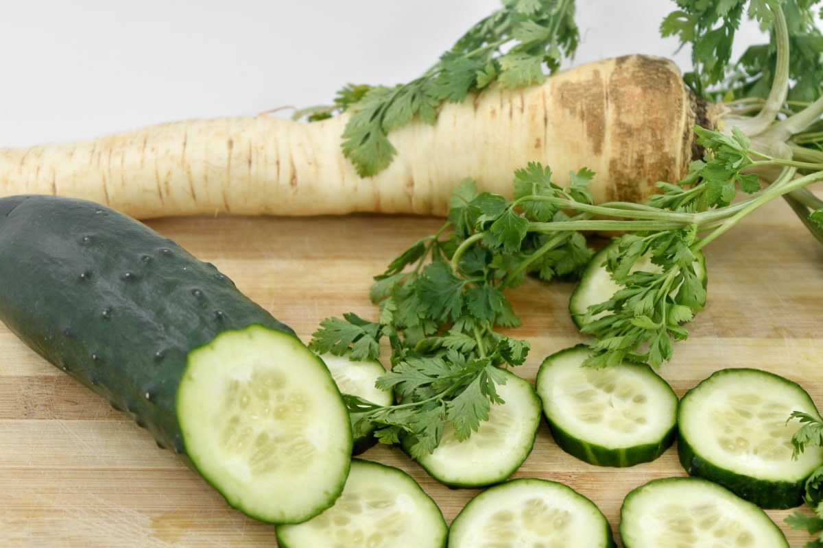 komkommer, dieet, voedsel, garnituur, peterselie, salade, gezonde, gezondheid, groenten, produceren