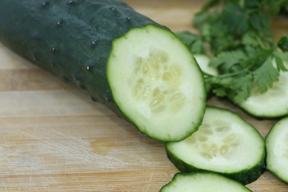 cucumber, kitchen table, salad, slices, vegetable, healthy, diet, food, produce, health