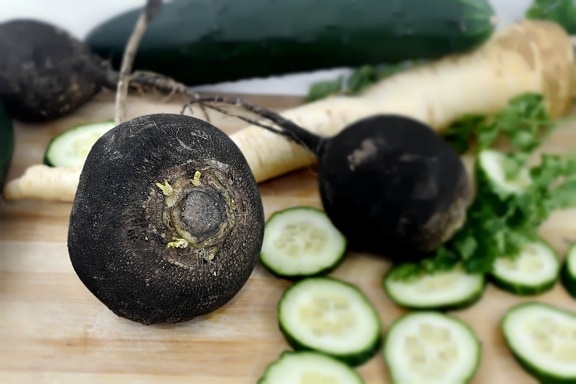 black, cucumber, radish, vegetable, food, wood, nutrition, still life, healthy, cooking