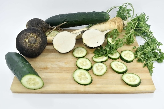 cucumber, parsley, radish, vegetable, food, health, healthy, meal, leaf, nature