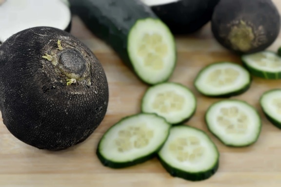 black, cucumber, radish, salad, produce, healthy, vegetable, diet, food, half